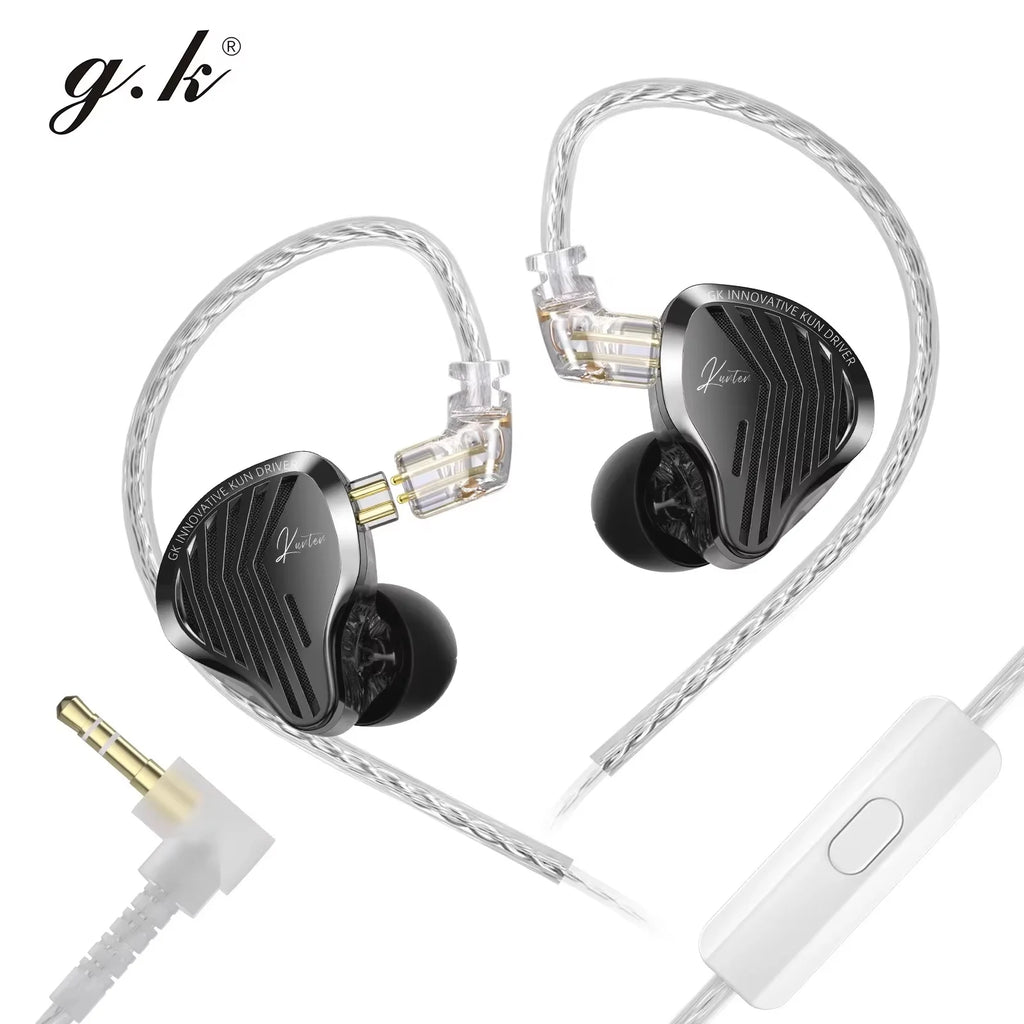GK KUNTEN Dynamic Drive Headphones HIFI Heavy Bass Earbuds Sports Metal Headphones Detachable Eeadphones 2PIN KZ Zenith ED Gift