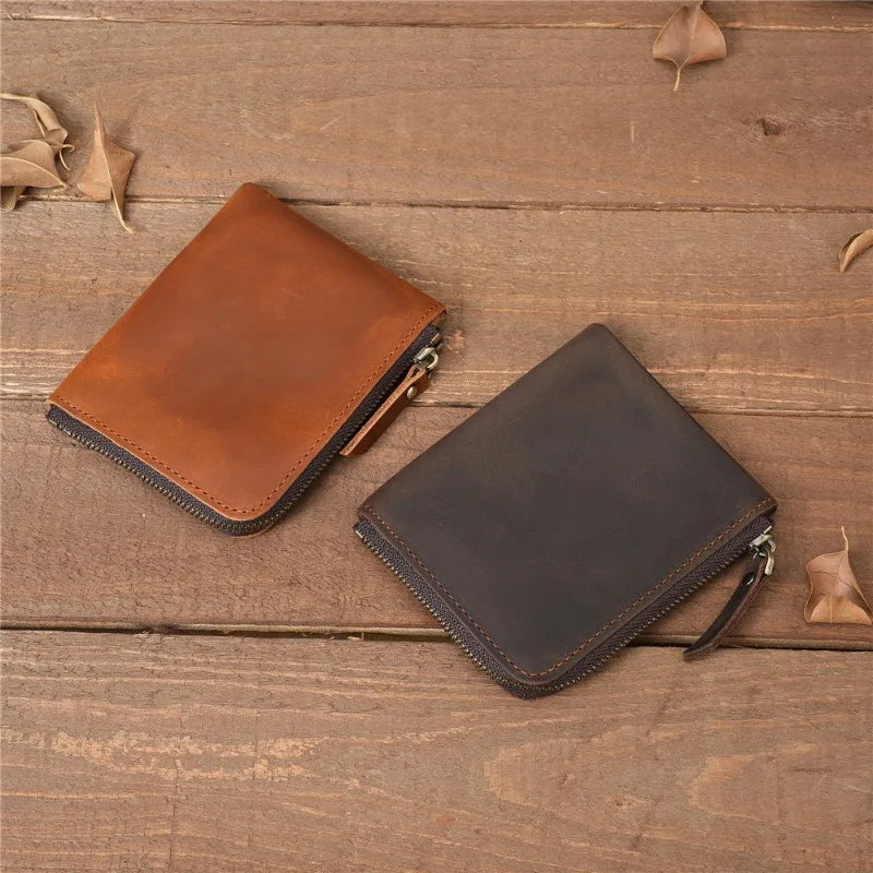Japan Style 100% Genuine Leather Men Wallet Small Mini Card Holder Male Wallet Pocket Purse Wallet for Men Brown High Quality