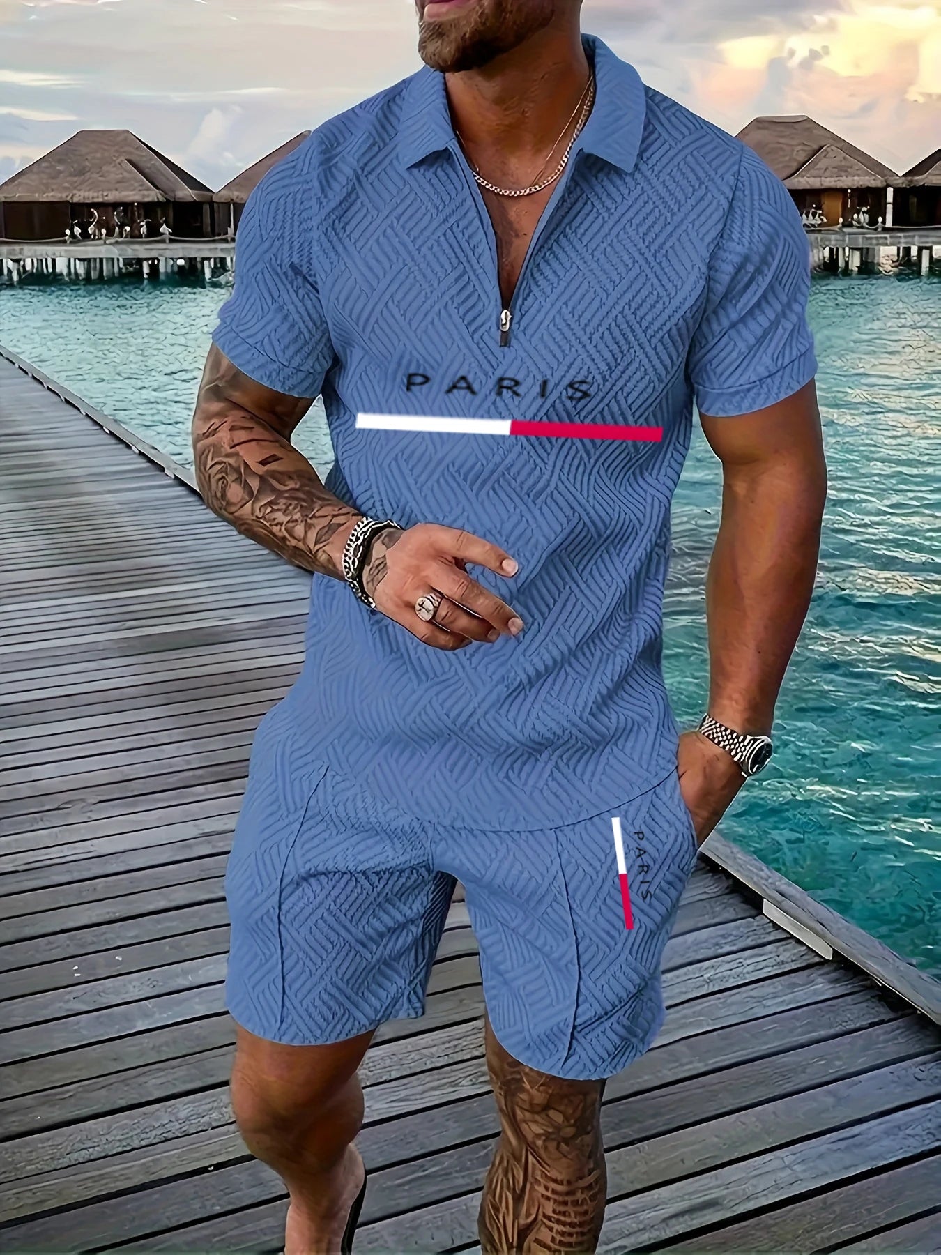 Fashion Luxury Men's Sets Casual Zip Short Sleeve Polo Shirts Shorts 2 Piece Outfit Men Sports Clothing Summer Street Loose Suit