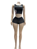 STYLISH LADY Floral Printed 2 Piece Set Women Sleeveless Crop Top and Shorts Suits 2025 Summer Black Sexy Club Street Outfits