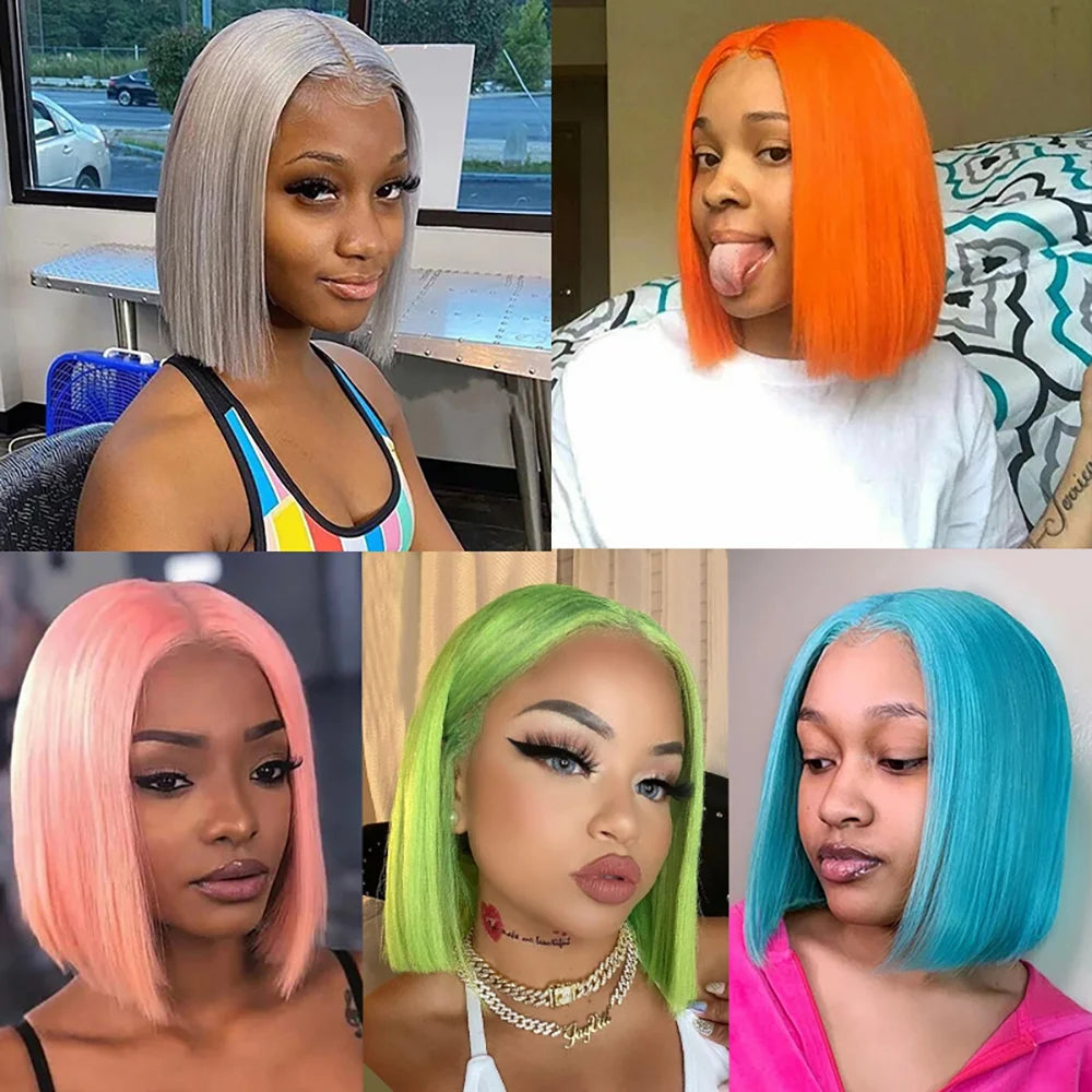 Orange Bob Wig Human Hair 13x4 Lace Front Wig 180% Density Short Straight Frontal Bob Wig Transparent Lace 350 Color Wig Ginger
