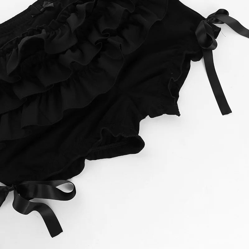 Hotsweet Shorts Women Aesthetic Y2k E-girl Cute Sweet Fairycore Grunge Lace Bow Patchwork High Waist Shorts