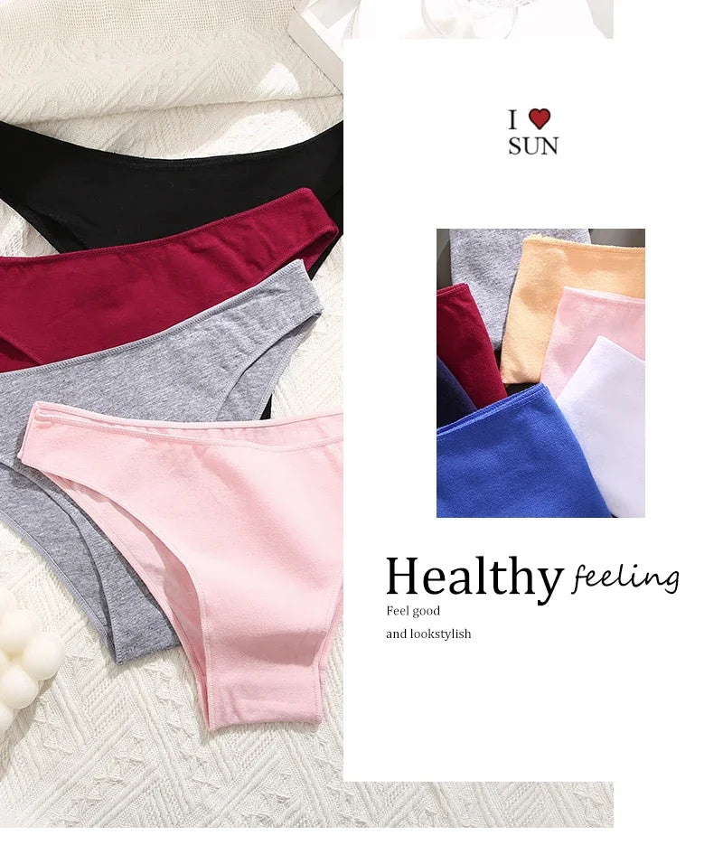 4Pcs Women's Seamless Cotton Briefs Intimates Women Sexy Panties Solid Color Breathable Underwear Female Low Waist Soft Lingerie