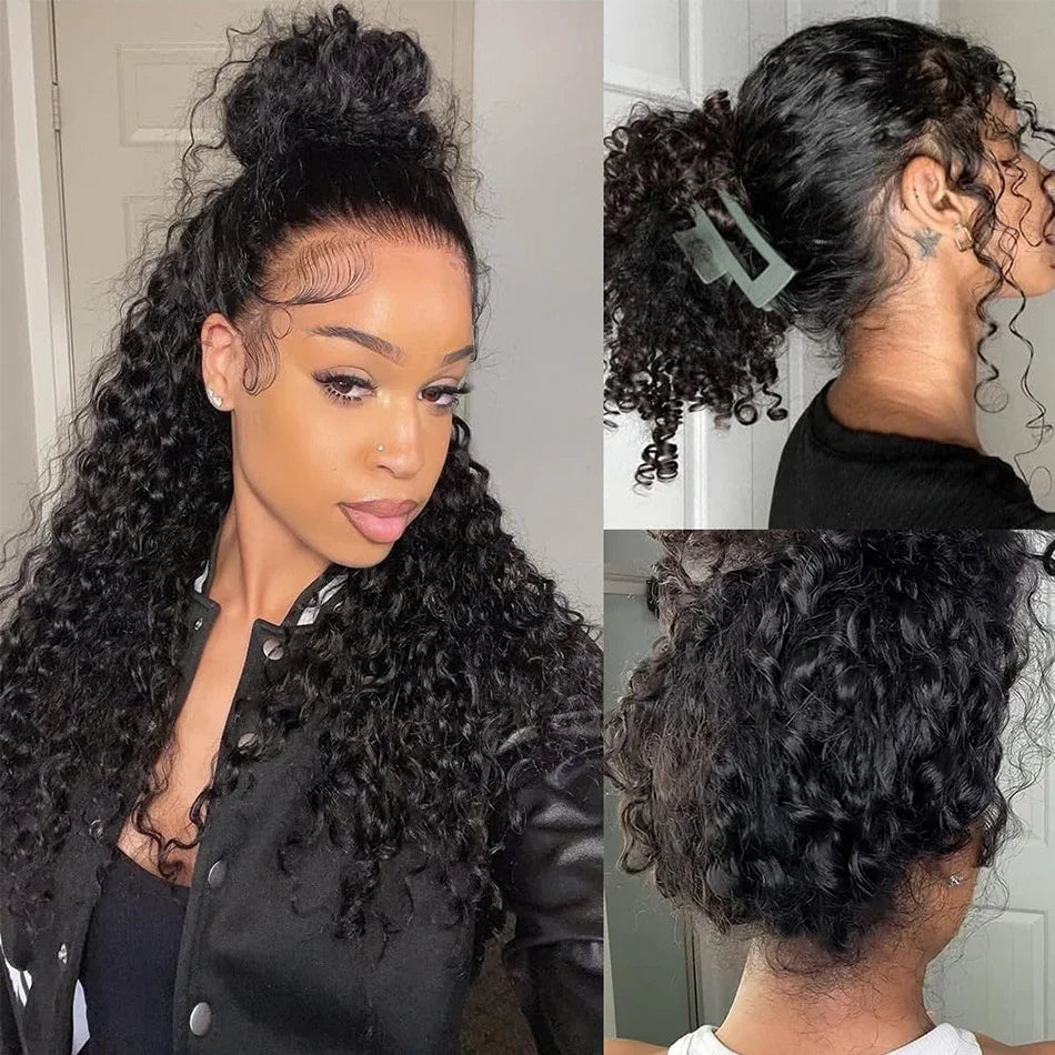 Deep Wave Invisible Strap 360 Full Lace Wig Curly Human Hair Adjustable Drawstring Hd Lace 360 Glueless Wig Brazilian Water Wave