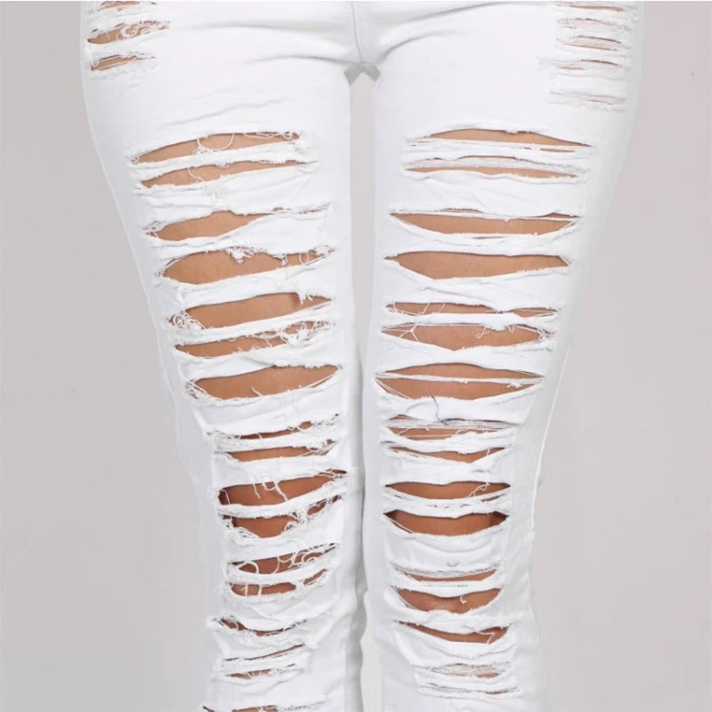 HOLE Denim Women 2025 High Waist Ripped Jeans for Women Skinny Black Pockets Jeans Woman Elastic Slim Jean Female Femme Pants