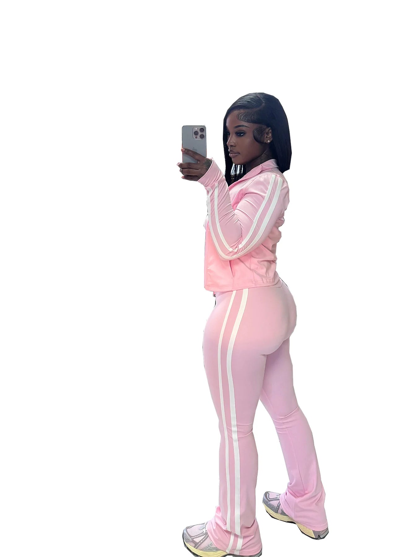 CM.YAYA Women's Set Long Sleeve Cargidan +strapless and Striped Pants Suit Three 3 Piece Set 2025 Street Active Outfit Tracksuit