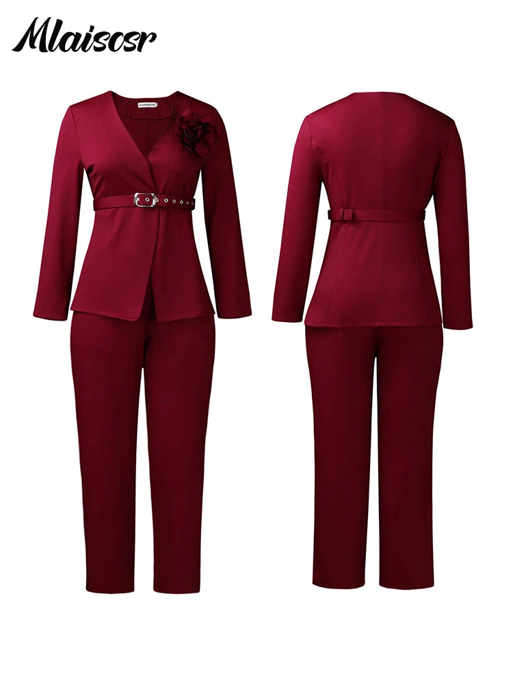 Mlaiscsr Elegant Blazer Suit for Women Long Sleeve Coat Top and Straight Pants Fashion Office Lady Work Fall Winter  Outfits