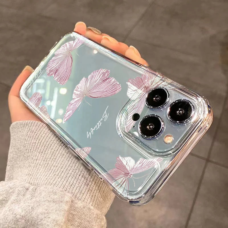 Butterfly Pattern Phone Case For iPhone 17 Cases iPhone 16 Pro Max 15 Plus 14 13 12 11 7 8 17E 16E XS XR X Transparent TPU Cover