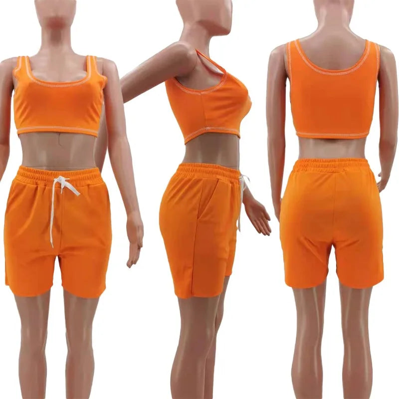 Casual Workout Sets 2 Piece Outfits for Women 2025 Sport Crop Tank Top High Waist Yoga Shorts Leggings Lounge Wear Tracksuit