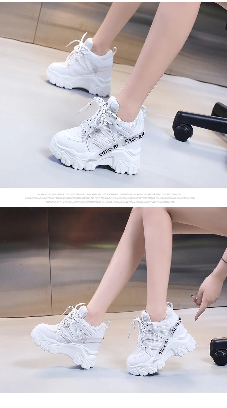 Comemore Women Sneakers Chunky Breathable Mesh Casual Shoes Platform Wedge Heels Sports Pink Shoe 2023 New Spring Autumn Fashion