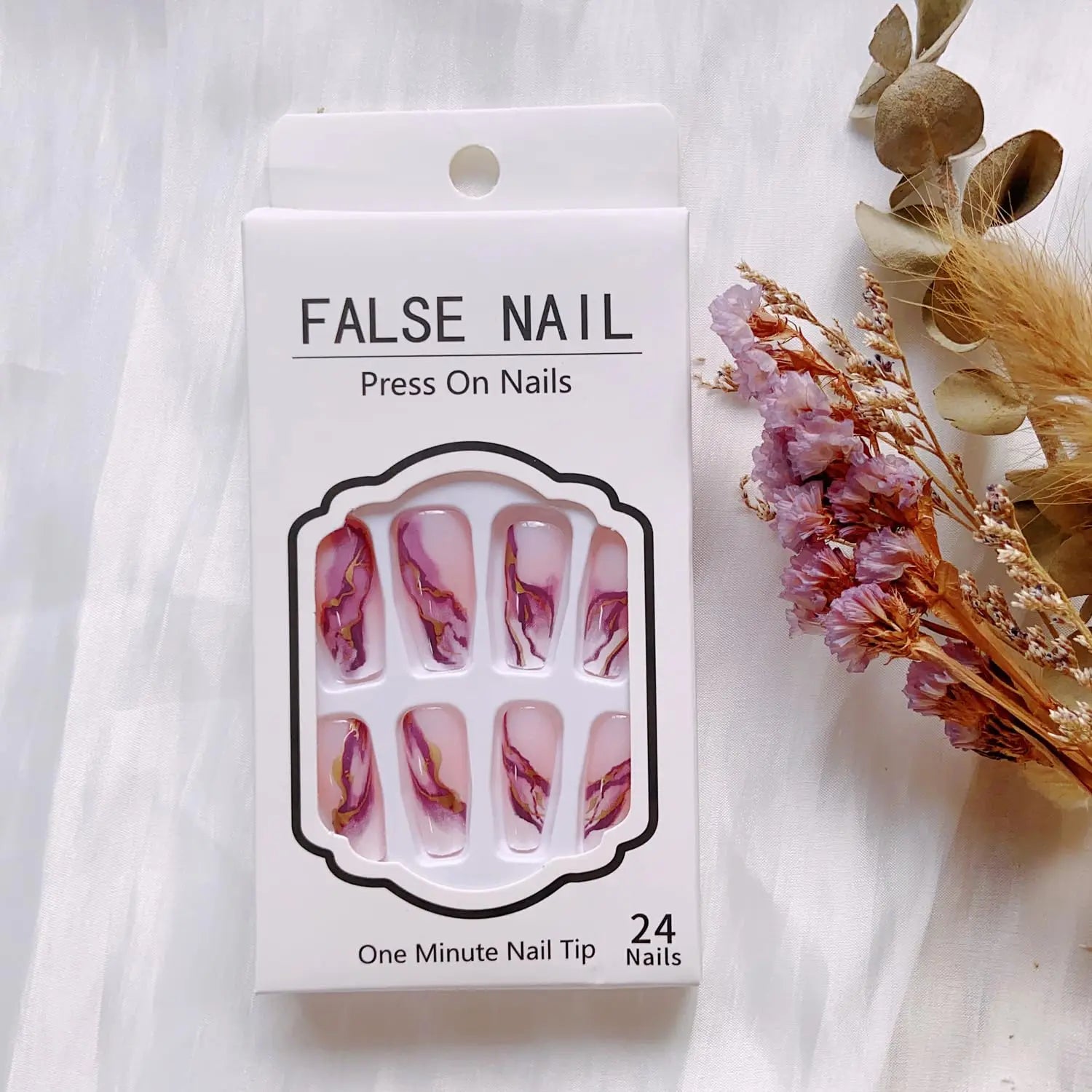 24Pcs Ballet False Nails Long French Press on Nails with Flower Design Wearable Coffin Fake Nail Pink Bow Design Manicure Tips
