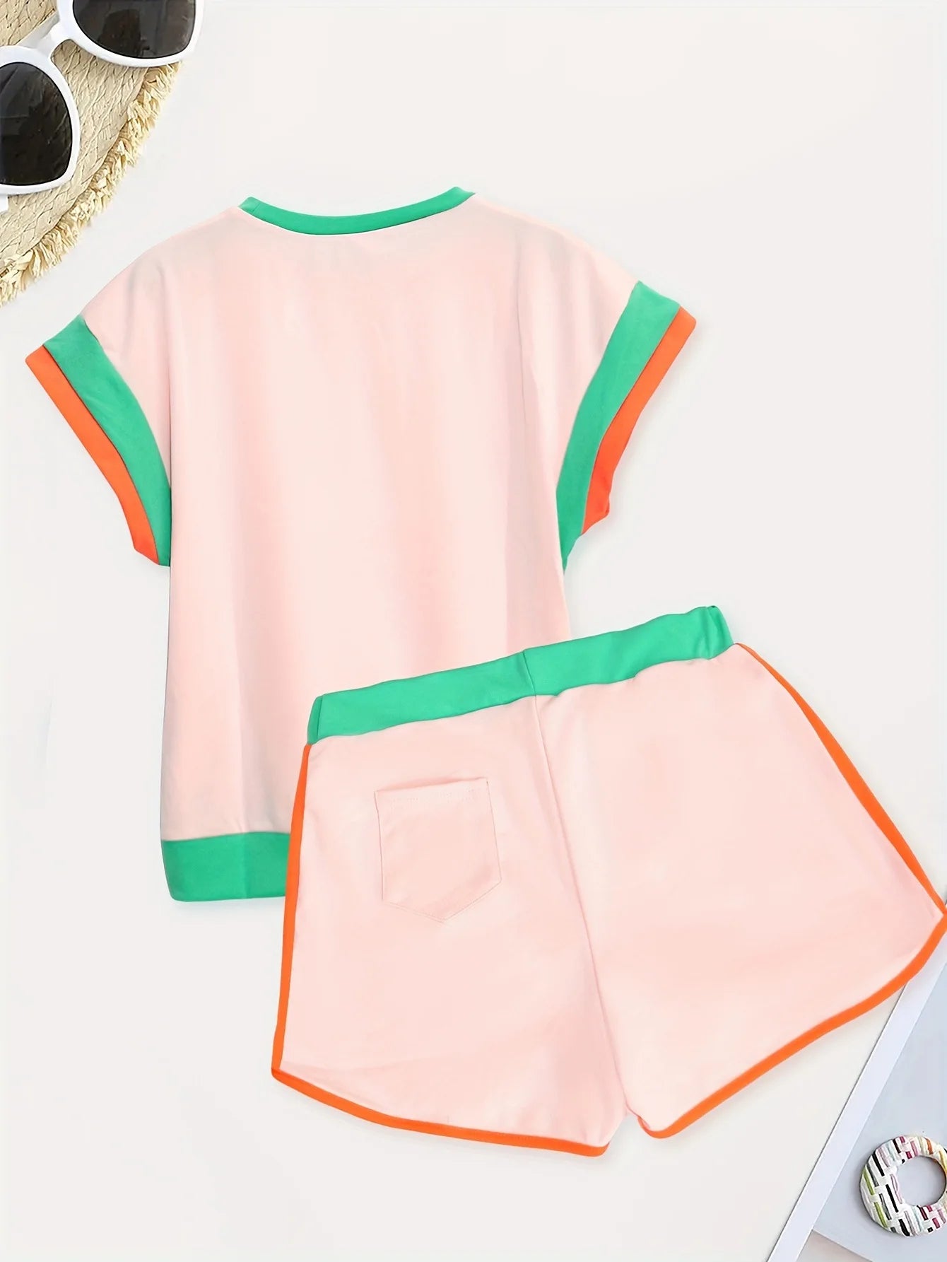 New Patchwork Casual Sporty 2 Piece Sets Women 2025 Summer Trend O-Neck Short Sleeve Tops And Shorts Matching Fitness Tracksuits