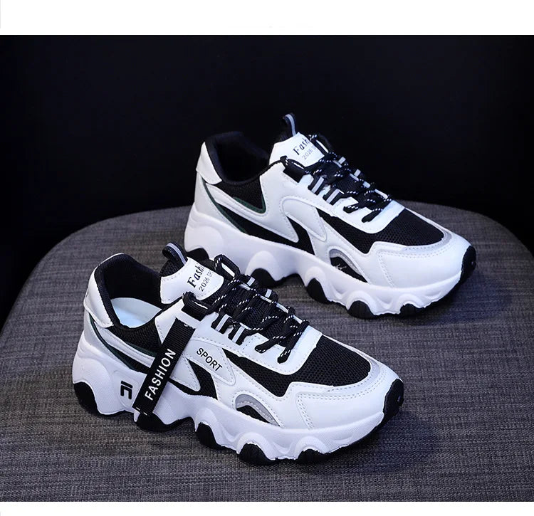 Zapatillas Mujer Sneakers Trendy Mesh Platform Sneakers Leather Shoes Breathable Socofy Casual Sports Shoes Women Flats 2023