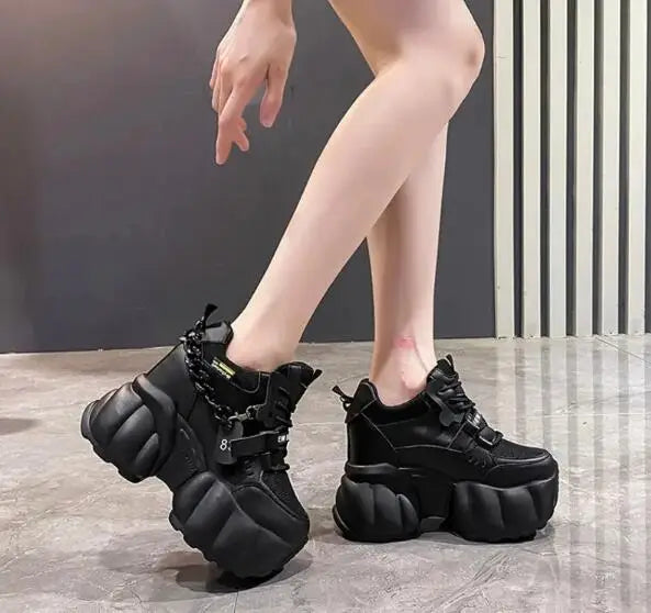 NEW Breathable Mesh 10CM Chunky Sneakers for Women Non Slip High Platform Sports Dad Shoes Woman Lace Up Thick Sole Casual Shoes