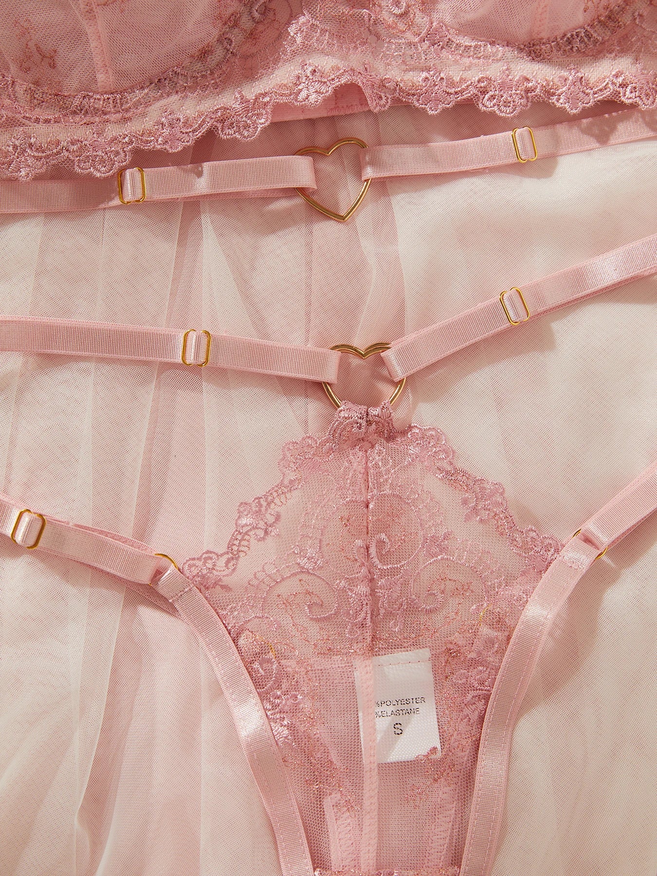 Sexy Lingerie Set Pink Floral Embroidery Lace Sheer Mesh Push Up Bra Thin Bra Panty Matching Underwear Sets Valentine's Gift