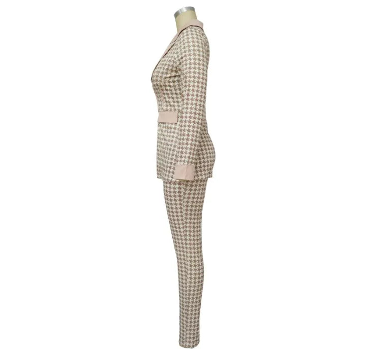 Sexy Two Piece Suit for Women Blazer and Pants Set Print Long Sleeves Coats and Trousers Streetwear Female Autumn Winter 2023