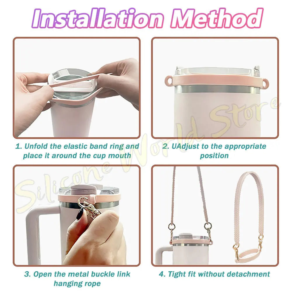 SW 3PCS Cup Accessories Set for Stanley Silicone Straw Cover Cap Cup Boot Sleeve Cups Hanging Rope Water Bottle Handle Strap