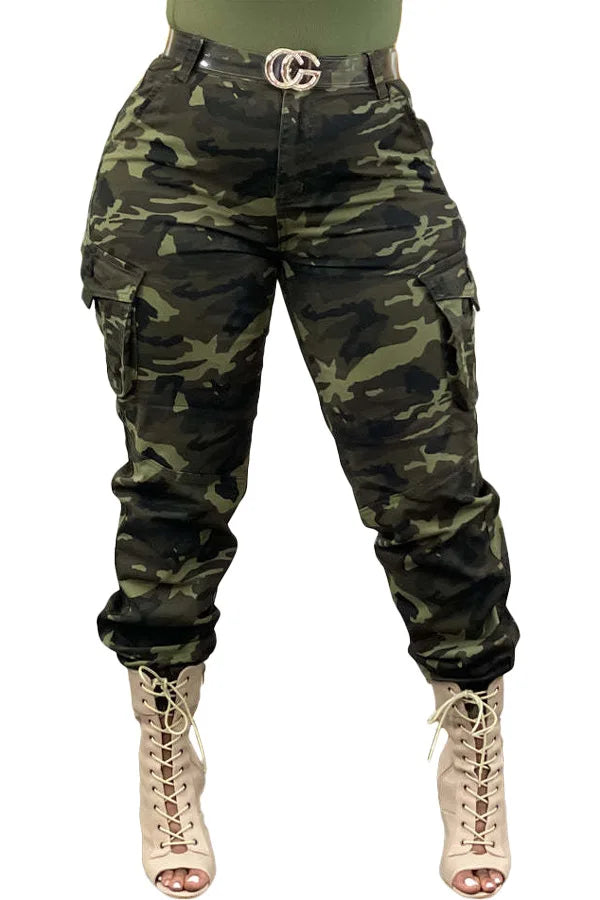 CM.YAYA Women’s Camouflage Printed Slim Cargo Pants 2024 Spring/Summer Pocket Jogger Street Fashion Safari Trousers