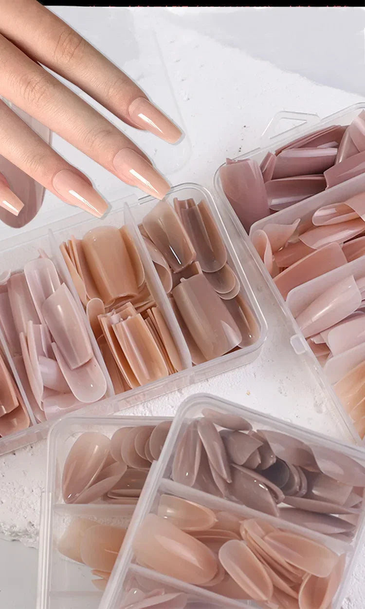 140PCS Skin Tones Press on Nails 3-IN-1 Nude Natural Soft Nail Tips Set Ultra-Fit Gel Nail Extensions Easy Manicure DIY