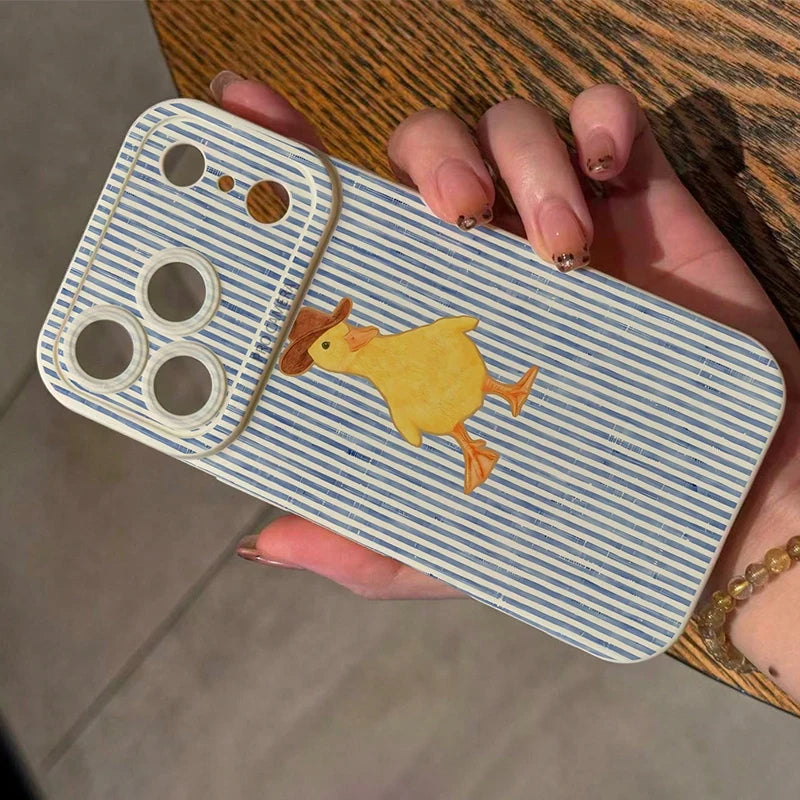 Phone Case For iPhone 17 Air 17E 16 15 14 13 12 11 Pro Max XS XR X 7 8 Plus Line Stripes Duck Pattern TPU Silicone Bumper Cover