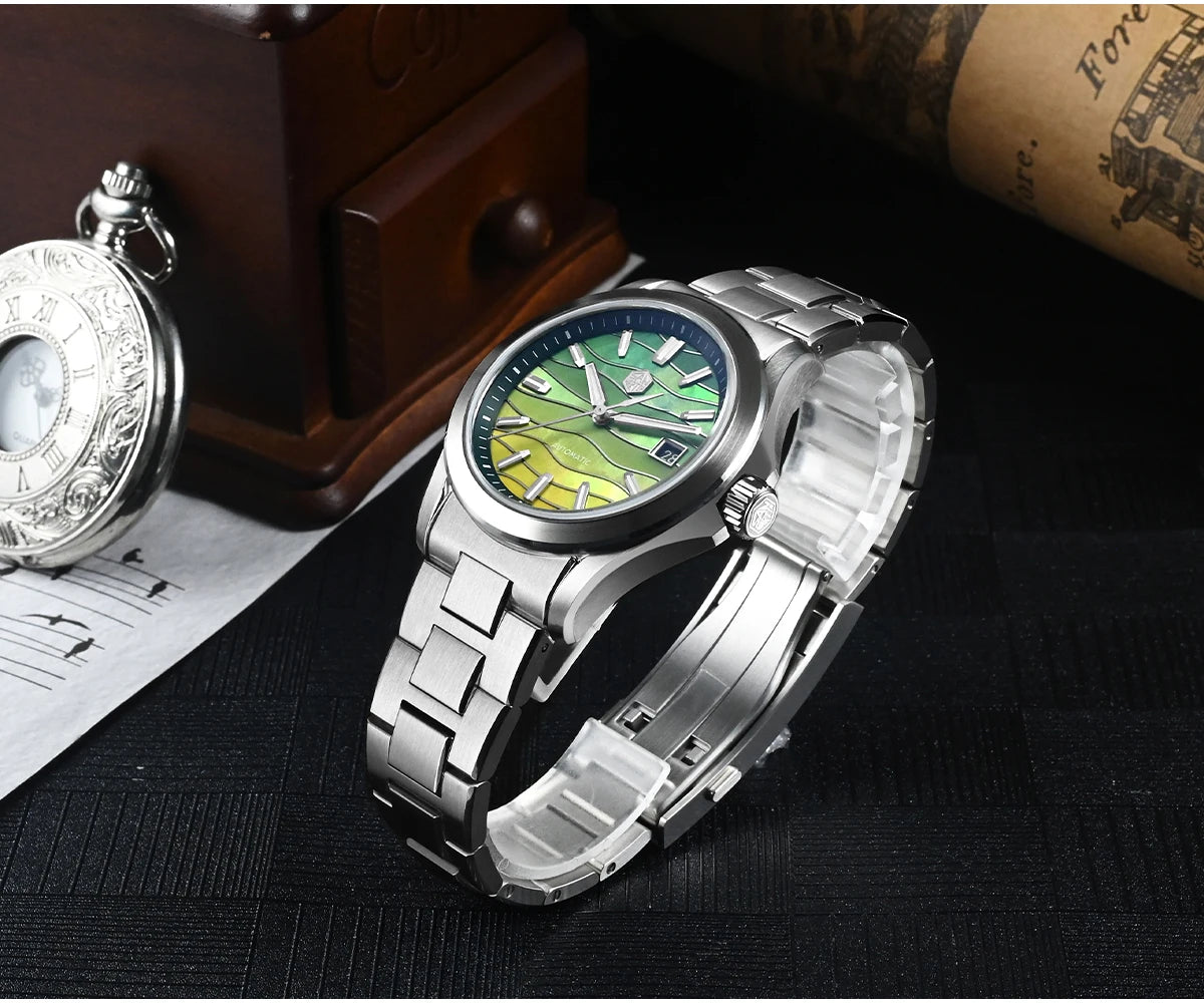 San Martin 39mm Miyota 9015 Splicing MOP Dial Men Automatic Watch 3H Date BGW-X1 Luminous Sapphire 10Bar Waterproof SN0150