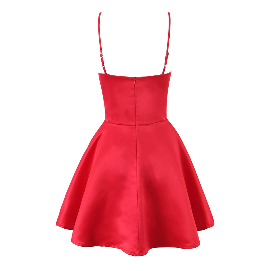 2025 Sexy White Wire Bra Corset Style Satin Sling Dress Women Slim Fit Low Waist Short Ball Gown Swing Dresses Femme Robe Red