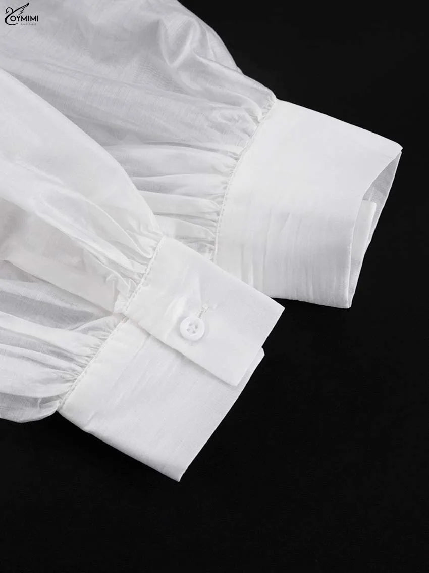 Oymimi Women's White Mini Dress 2026 Spring Deep V-Neck Puff Sleeve Corset Tiered Ruffle Sheer Casual Party Fashion Trendy Wear