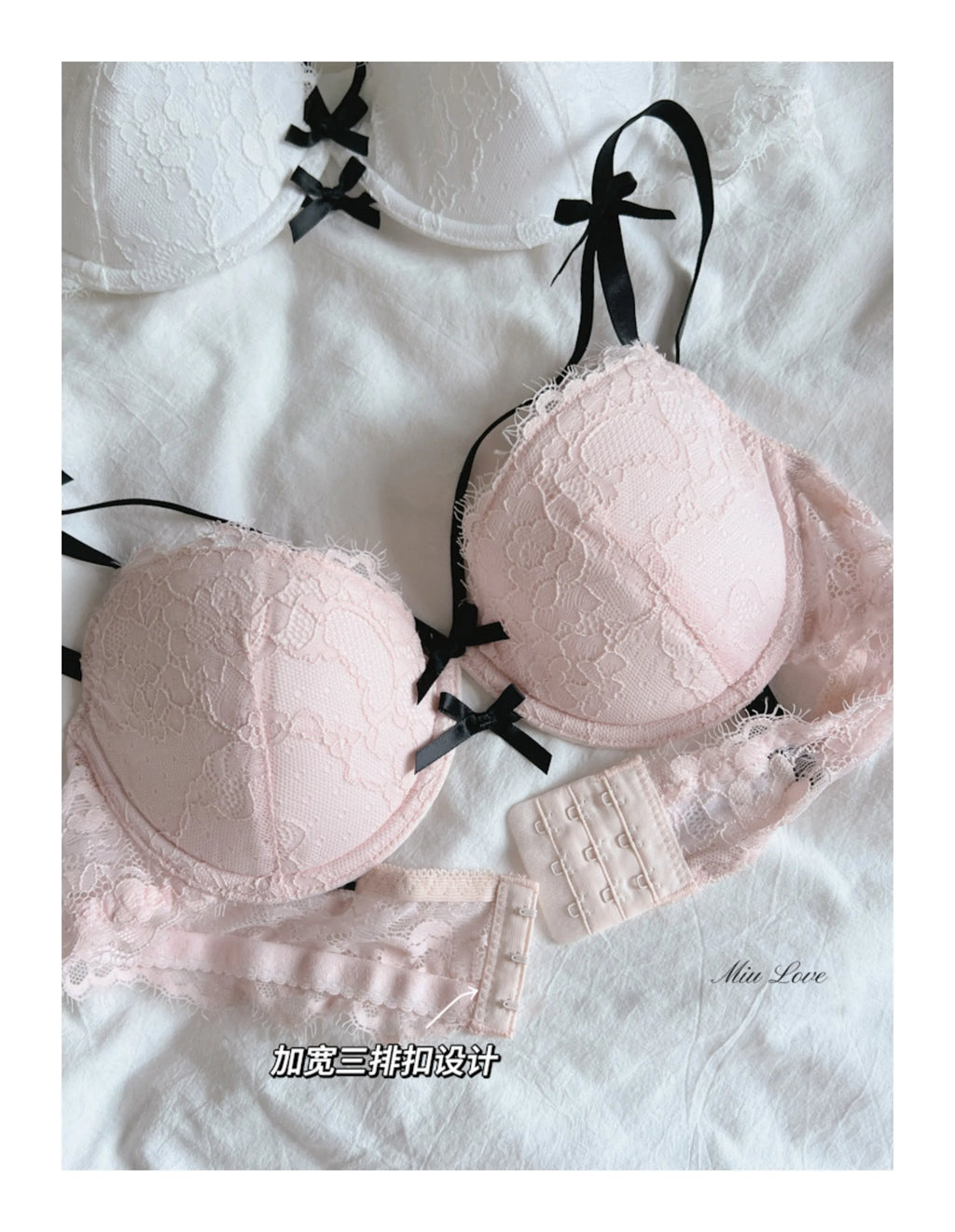 MOYISU Light Luxury High-end Beauty ~ Master Crafty Thin Bow Sexy Lace Pure Desire Big Chest Small Push-up Underwear Set