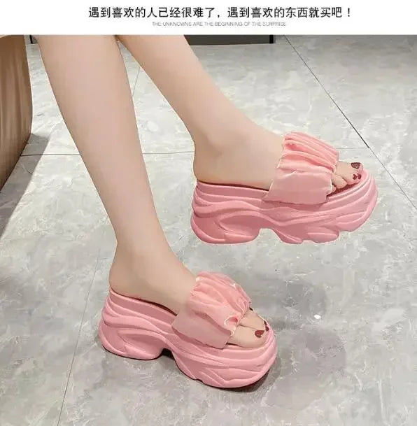 NEW Women Summer Chunky Sandal Platform Slipper 9CM High Heels Ladies Hollow Out Slides Beach Flip-Flop Woman Sandalias De Mujer