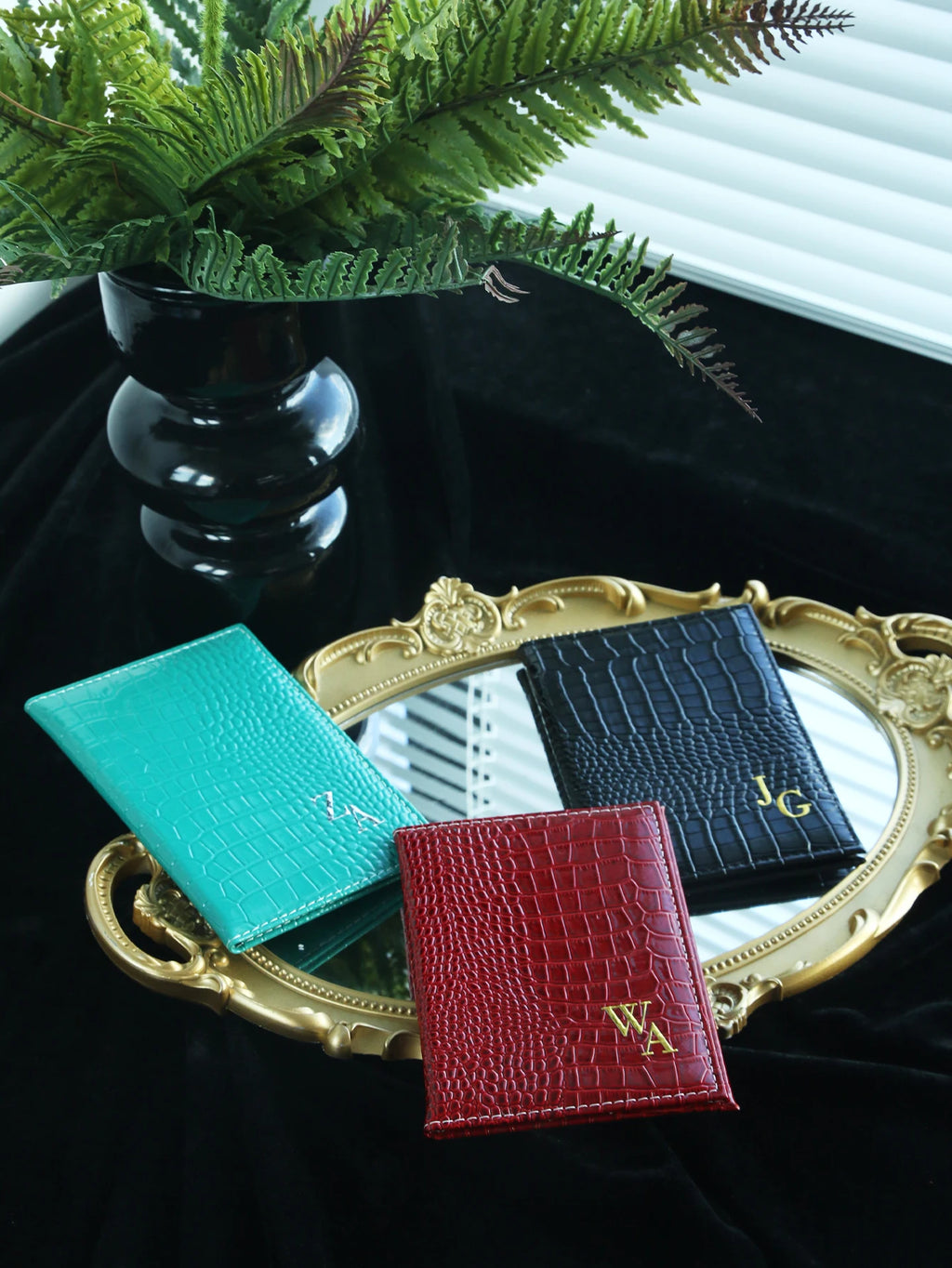Customized Initial Passport Holder & Luggage Tag Set Personalized Gold Silver Monogram Embossed Crocodile Leather Travel Gift
