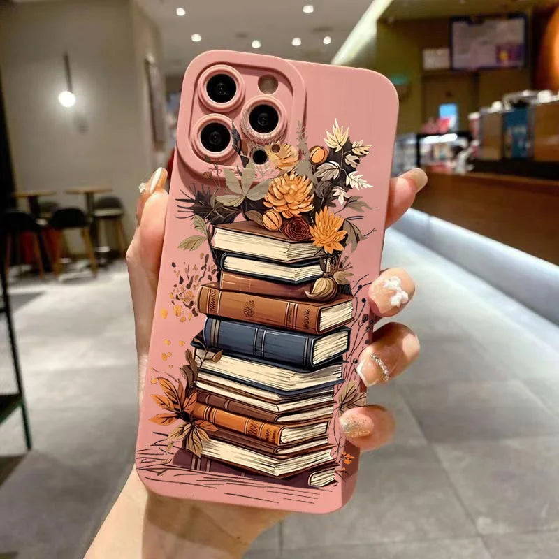 Creative Beautiful Book Pattern Phone Case For iPhone 11 12 13 14 15 16 17 Air Pro Max 16E 7 8 Plus X XR XS SE2 Shockproof Cover