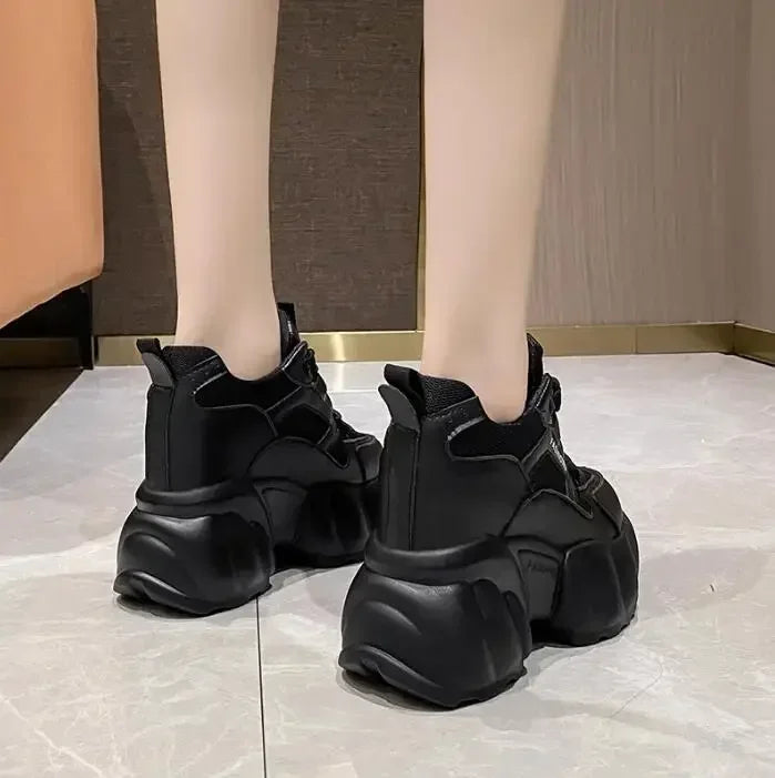 NEW Women Chunky Sneakers Internal 11CM High Platform Breathable Mesh Shoes Ladies Wedges Casual Shoes For Woman Sports Dad Shoe