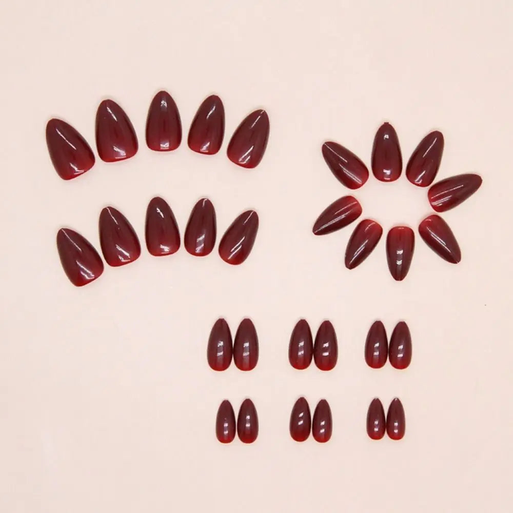 24Pcs Long Almond False Nails French Cherry Red Color Fake Nials Press on Nails Fake Nails DIY Manicure Detachable Nail Tips