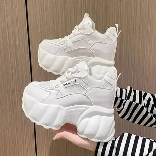 NEW Women Chunky Sneakers Internal 11CM High Platform Breathable Mesh Shoes Ladies Wedges Casual Shoes For Woman Sports Dad Shoe