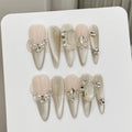 10pcs Nude Color Handmade Press On Nails Glossy Dimoand Champagne Color French False Nails Luxury Almond Simple Fake Nail Tips