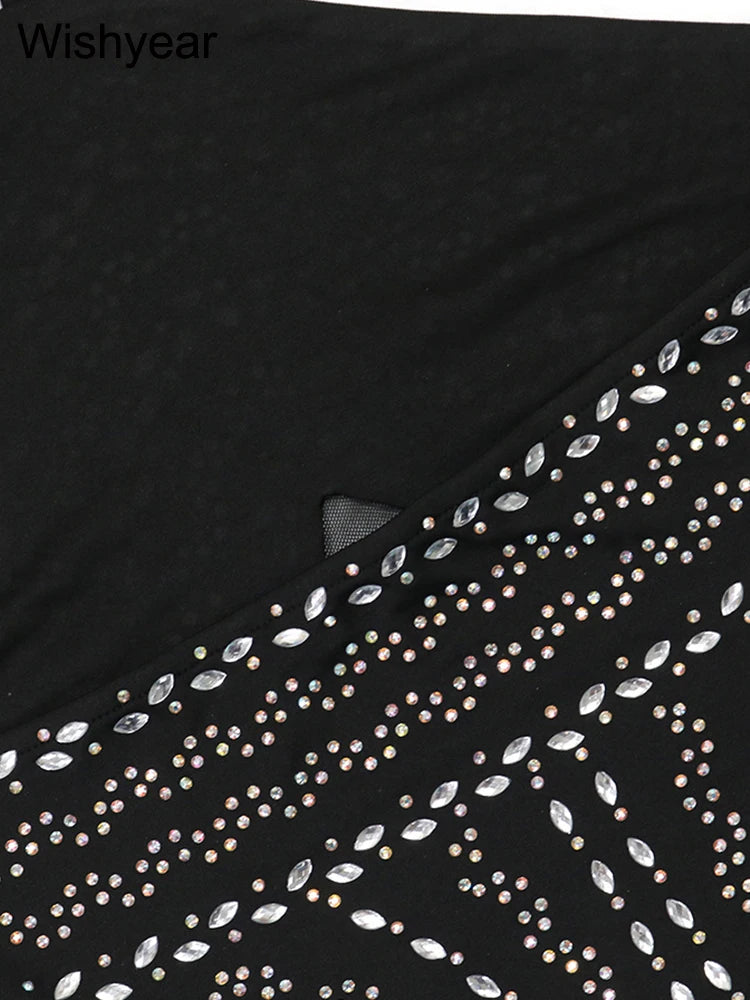 Sexy Halter Backless Sleeve Bodycon Mini Dress Black Sheer Mesh Rhinestone Party Birthday Summer Night Club Women Prom Vestidos