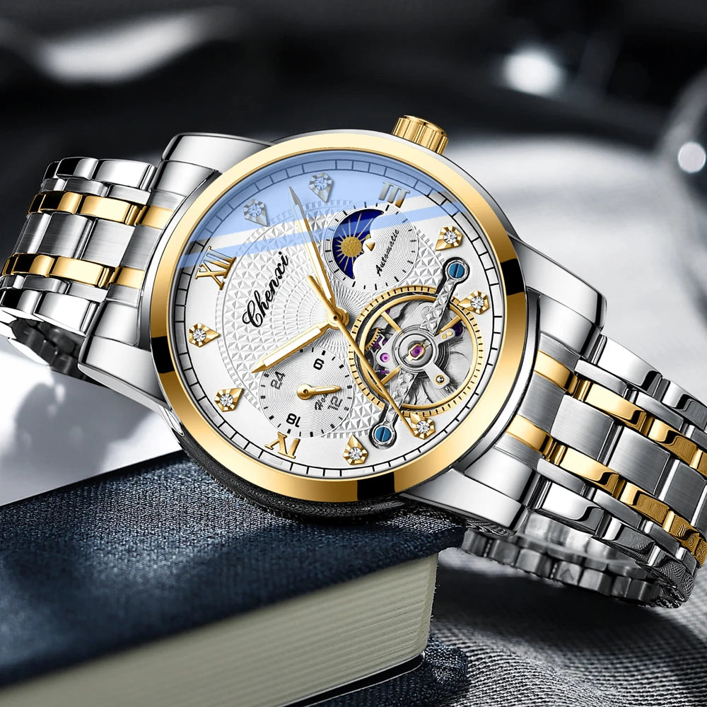 CHENXI Mens Mechanical Watches Top Brand Stainless Steel Automatic Watch Men Waterproof Business Wristwatch with Luminous