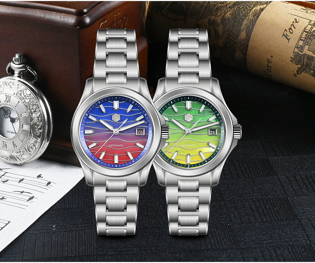 San Martin 39mm Miyota 9015 Splicing MOP Dial Men Automatic Watch 3H Date BGW-X1 Luminous Sapphire 10Bar Waterproof SN0150