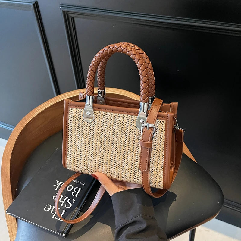 Designer Women Shoulder Bag Fashion Woven Handbag Purse Small Square Crossbody Bags 2025 Brand Straw Tote Bag Classic Ladies Bag