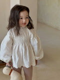 deer jonmi 2026 Spring New Korean Style Toddlers Kids Lace Embroidery Blouses Lantern Sleeve Tops Children Princess Shirts