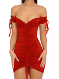 Sexy V Neck Low-cut Drawstring Shirring Slim Bodycon Dress Women Off Shoulder Skinny Mini Dress Elegant Club Party Vestidos