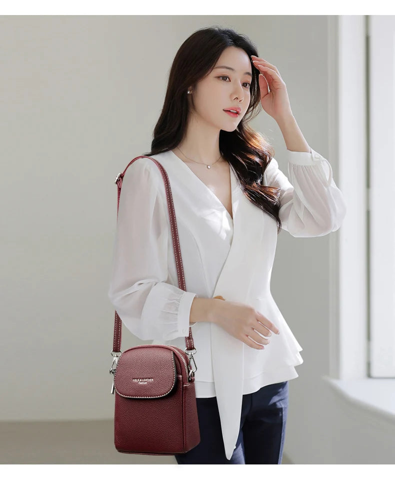 Luxury Leather Women Purse Fashion Female Handbag Brand Designer Shoulder Crossbody Bag High Quality Mobile Phone Bag Wallet
