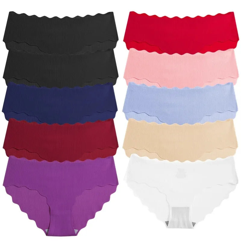 GICZI 10Pcs/Set Women's Panties Seamless Ice Silk Underwear for Woman Multicolor Striped Briefs 2024 New Fashion Underpants S-L