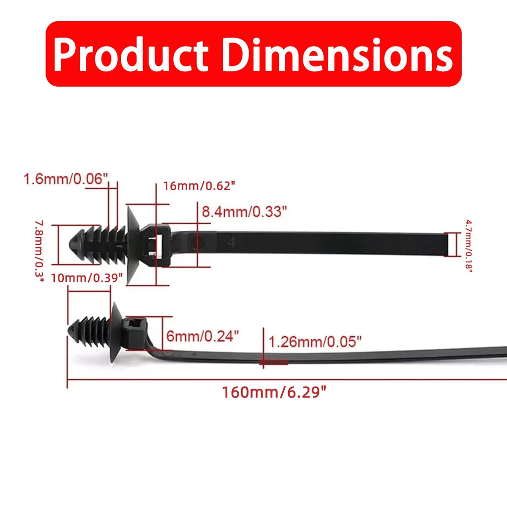 PINMOAP Universal Push Mount Cable Zip Tie Automotive Wiring Installation And Engine Compartment Harness Restraint Zip Ties