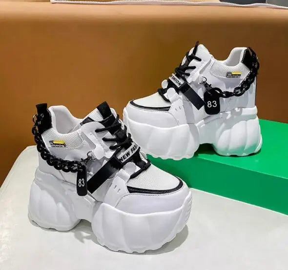 NEW Breathable Mesh 10CM Chunky Sneakers for Women Non Slip High Platform Sports Dad Shoes Woman Lace Up Thick Sole Casual Shoes