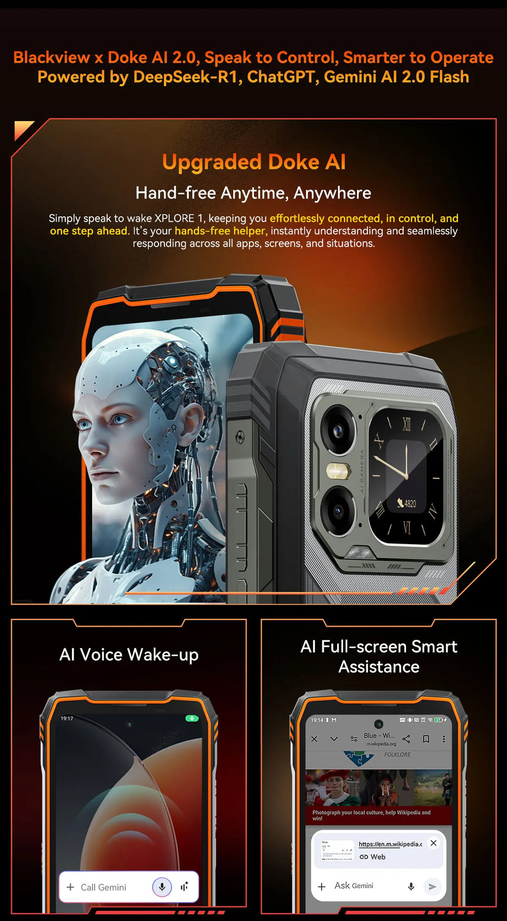 Blackview XPLORE 1 Outdoor Mobile Phone, 5G Waterproof Rugged Smartphone Android 15, 6.78'' 2.4K Display, 16GB+512GB, 20000mAh
