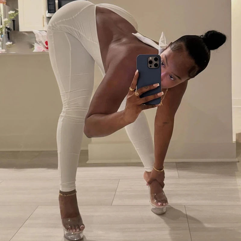 Sexy Skinny Jumpsuits Women Lift Buttocks Jumpsuit Solid Color Bandage Backless Halter Slim Yoga Fashion Overalls Streetwear