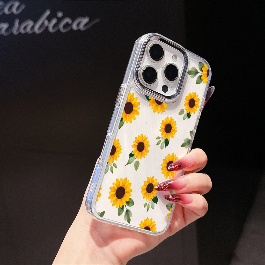 Sunflower Pattern Phone Case For iPhone 17 16e 16 15 14 13 12 11 mini Pro Max X XR XSMAX 8 7 Air Plus Transparent Soft Cover