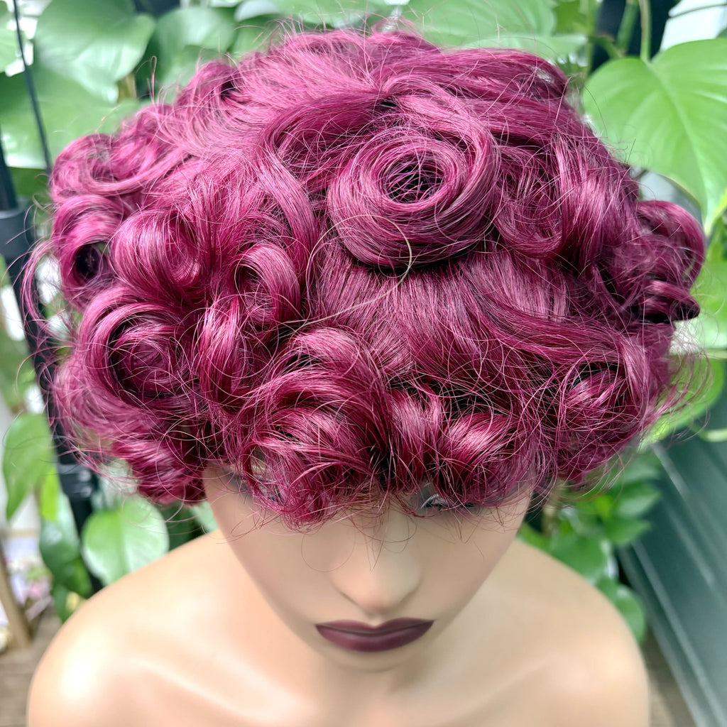 Full Machine Made Loose Wavy Bob Wig Human Hair Wigs 220% Short Colored Bouncy Curly Gluelesss Human Hair Wigs with Bangs