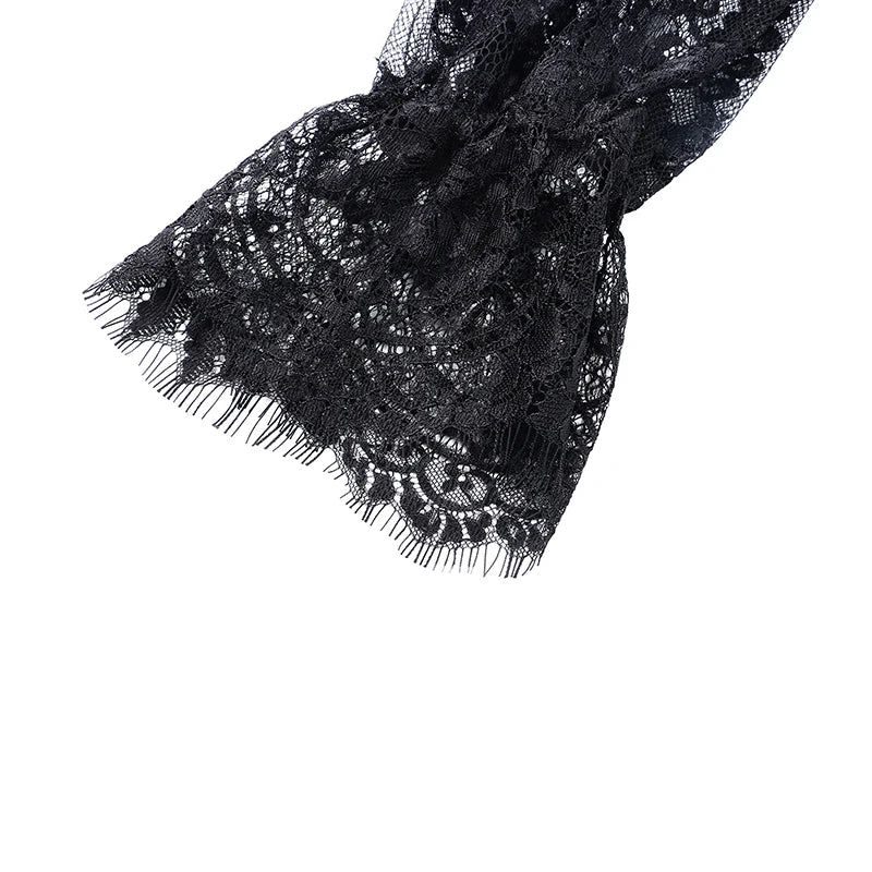 Women's Dress Gothic Style Female Dress Solid Color Lace Stitching V-Neck Long Flare Sleeve Party Clubwear For Ladies Y2k